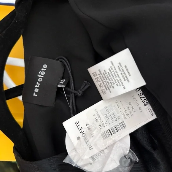 NWT Retrofete Flora Black Maxi Evening Dress Long Sleeve High Slit V-Neck XS - Picture 6 of 16